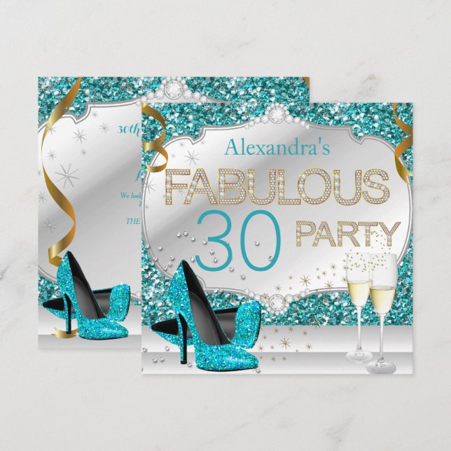 Invitation Fête d'anniversaire fabuleuse de 30 ans avec paill (Devant / Derrière)