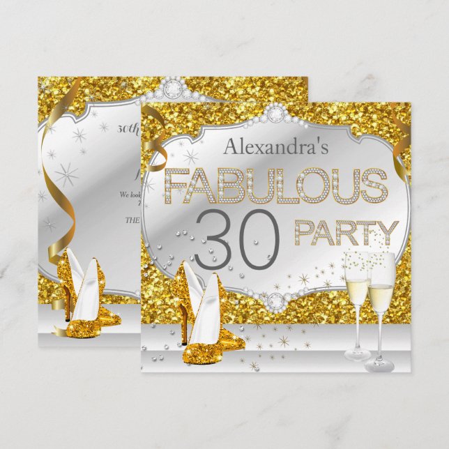 Invitation Fête d'anniversaire fabuleuse de 30 ans avec paill (Devant / Derrière)