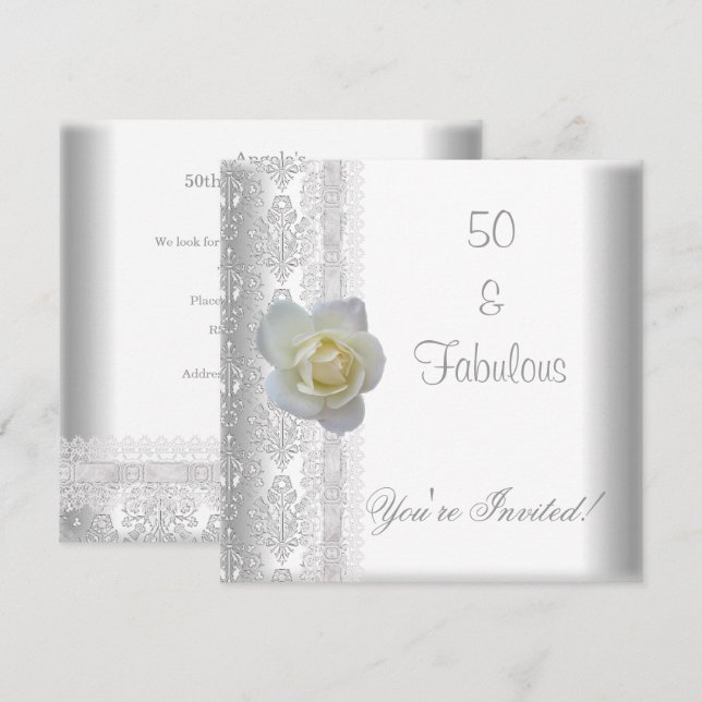 Invitation Fête d'anniversaire fabuleuse de 50 ans avec rose  (Devant / Derrière)