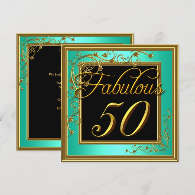 Invitation Fête d'anniversaire fabuleuse de 50 ans de femme s (Devant / Derrière)