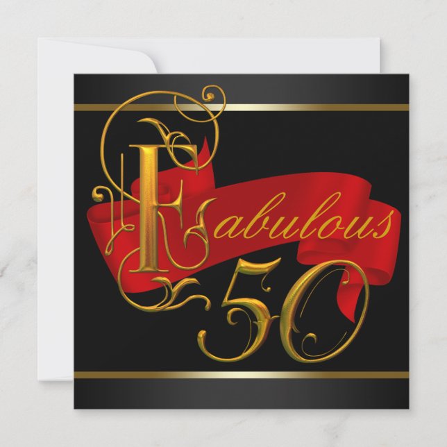 Invitation Fête d'anniversaire fabuleuse de 50 ans noire et r (Devant)