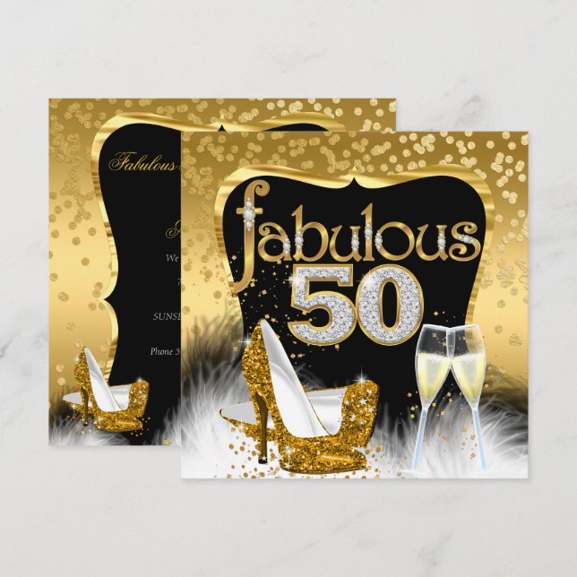 Invitation Fête d'anniversaire fabuleuse de 50 ans paillettes (Devant / Derrière)
