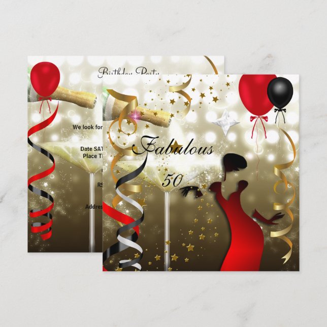 Invitation Fête d'anniversaire fabuleuse de 50 ans pour une d (Devant / Derrière)