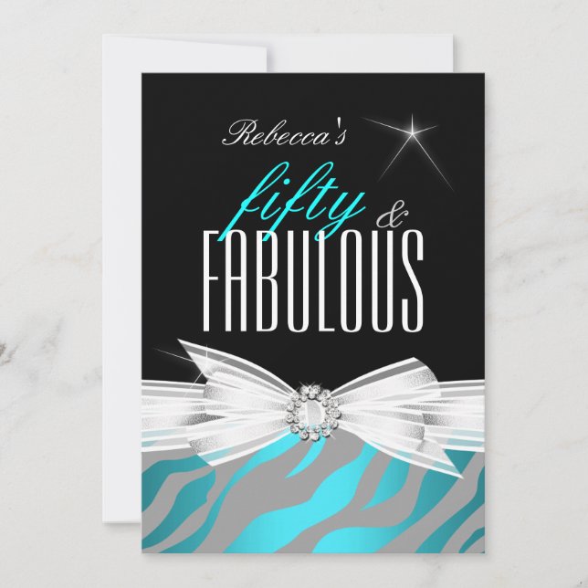 Invitation Fête d'anniversaire fabuleuse de 50 ans rayée gris (Devant)