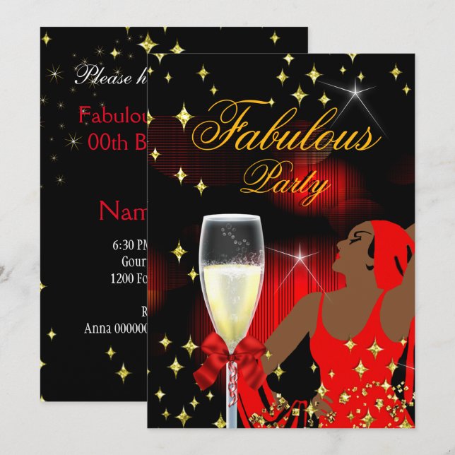 Invitation Fête d'anniversaire fabuleuse de diva aux paillett (Devant / Derrière)