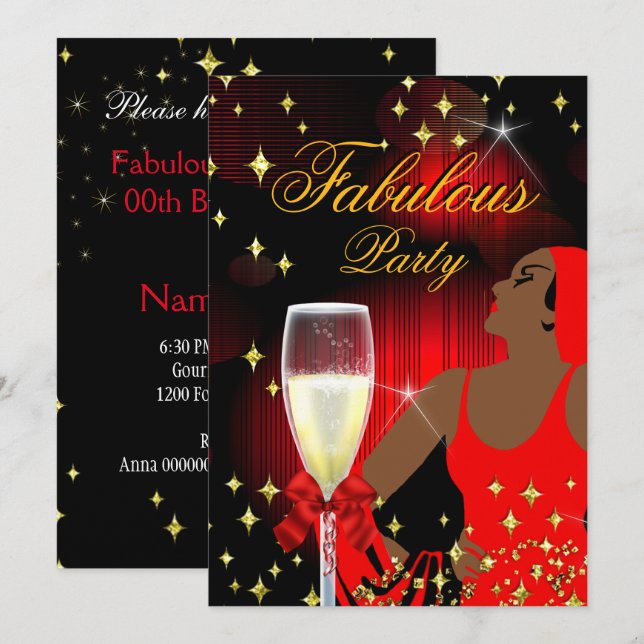 Invitation Fête d'anniversaire fabuleuse de diva aux paillett (Devant / Derrière)