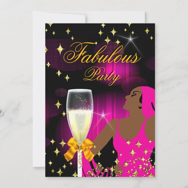 Invitation Fête d'anniversaire fabuleuse de diva rose paillet (Devant)