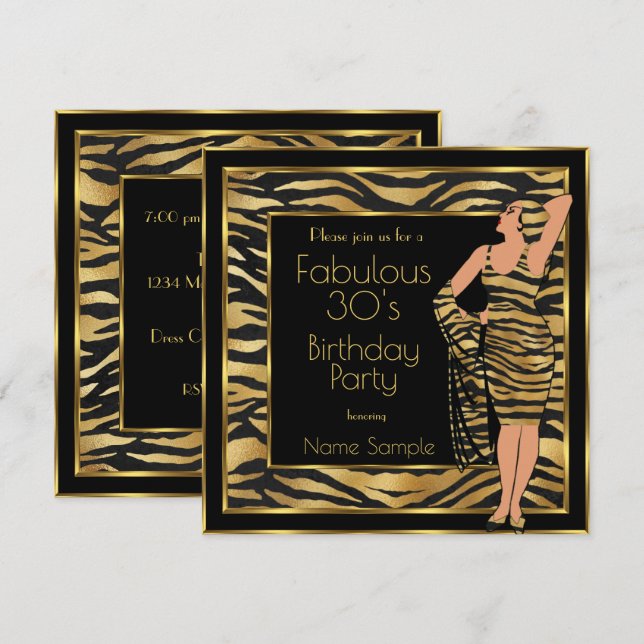 Invitation Fête d'anniversaire fabuleuse des années 30 Décora (Devant / Derrière)