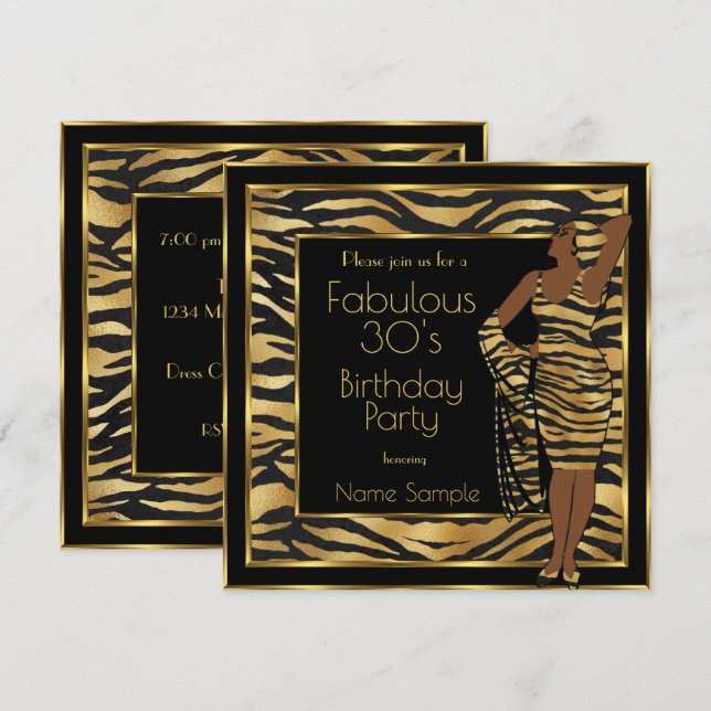Invitation Fête d'anniversaire fabuleuse des années 30 Décora (Devant / Derrière)