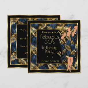 Invitation Fête d'anniversaire fabuleuse des années 30 Or Pal