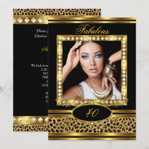 Invitation Fête d'anniversaire fabuleuse léopard noir or Phot
