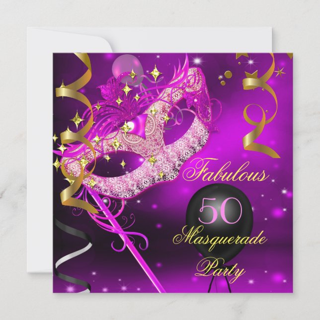 Invitation Fête d'anniversaire fabuleuse Mascarade Rose Gold (Devant)