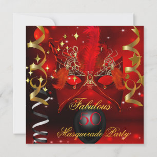 Invitation Fête d'anniversaire fabuleuse Mascarade Rouge Or