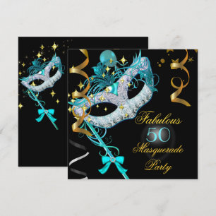 Invitation Fête d'anniversaire fabuleuse Mascarade Turquoise