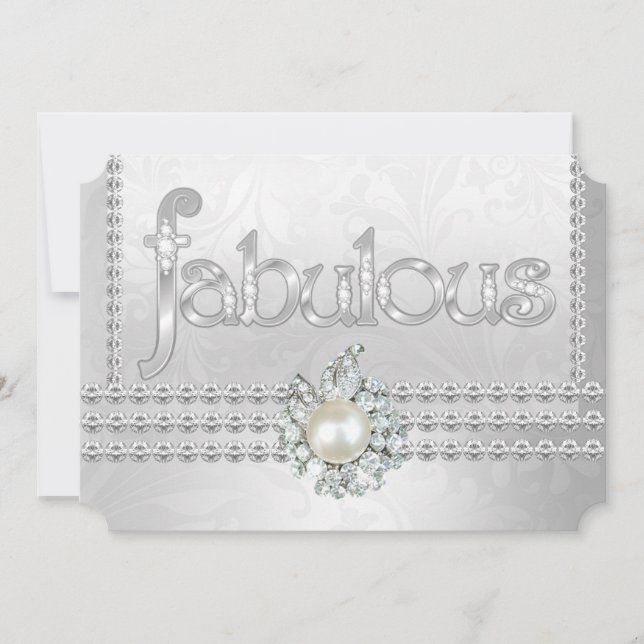 Invitation Fête d'anniversaire fabuleuse perle diamant argent (Devant)