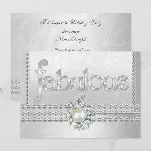 Invitation Fête d'anniversaire fabuleuse perle diamant blanc  (Devant / Derrière)