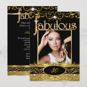 Invitation Fête d'anniversaire fabuleuse Photo florale noir o