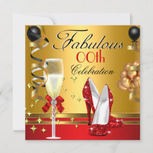 Invitation Fête d'anniversaire fabuleuse rouge noir or