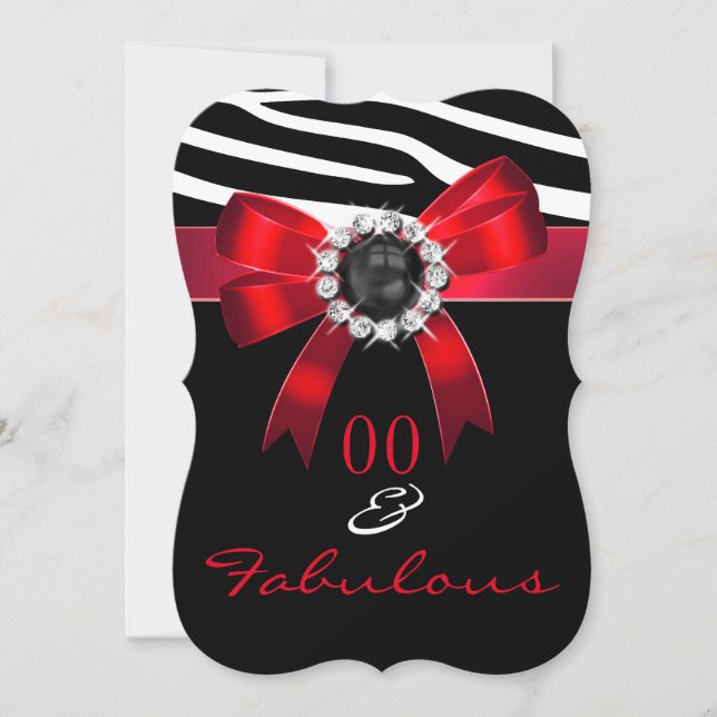 Invitation Fête d'anniversaire fabuleuse rouge zèbre noir bla (Devant)