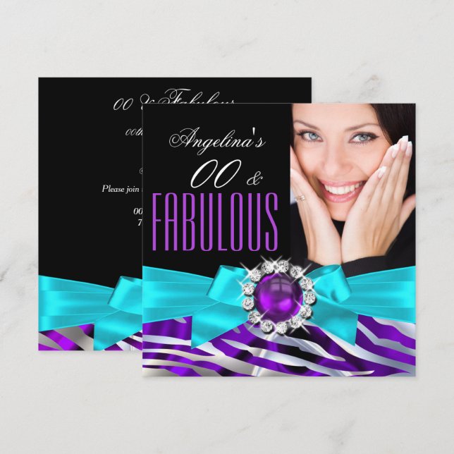 Invitation Fête d'anniversaire fabuleuse zèbre violet sarcell (Devant / Derrière)