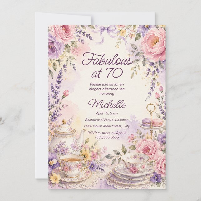 Invitation Fête d'anniversaire Fabulosité 70 ans au thé flora (Devant)
