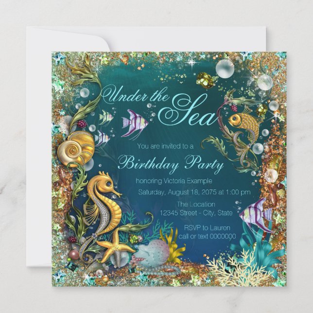 Invitation Fête d'anniversaire Fancy sous la mer (Devant)