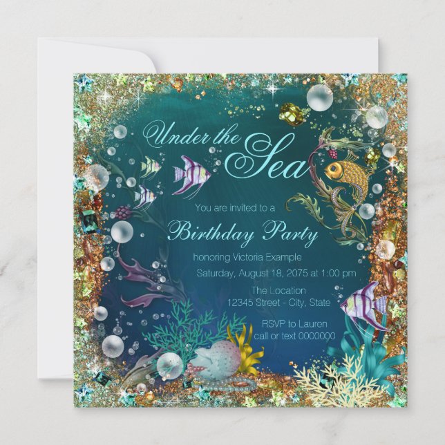 Invitation Fête d'anniversaire Fancy sous la mer (Devant)