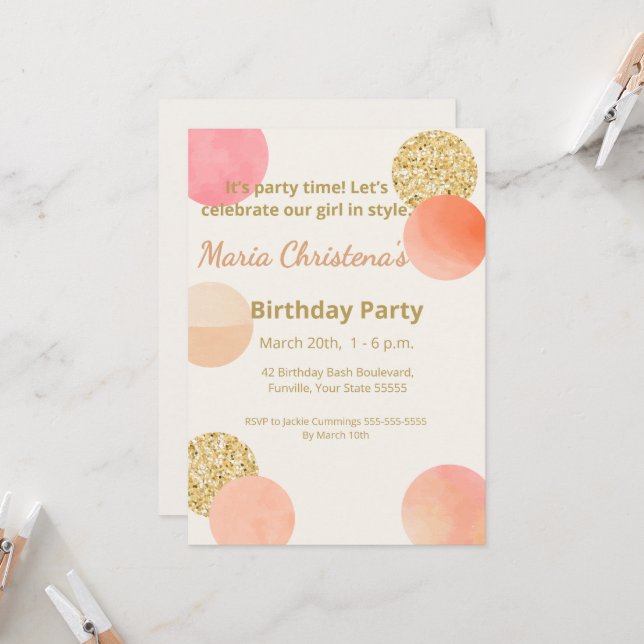 Invitation Fête d'anniversaire Fantaisie & Vœux (Devant/Arrière en situation)