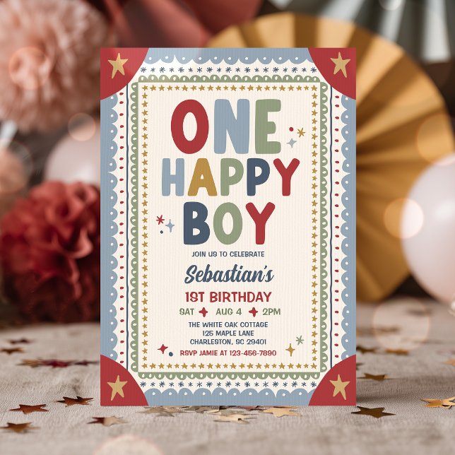 Invitation Fête d'anniversaire fantaisiste de 1 an d'un garço (Créateur téléchargé)