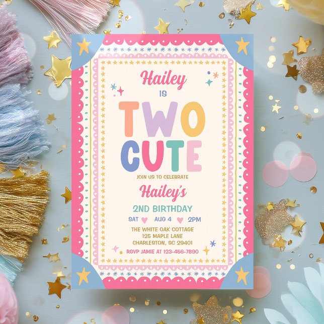 Invitation Fête d'anniversaire fantaisiste de 2 ans pour deux (Créateur téléchargé)