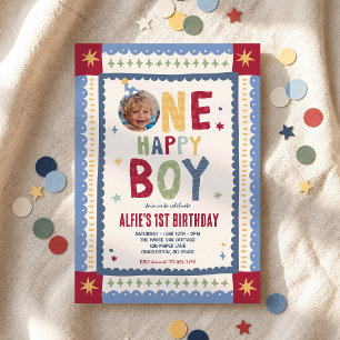 Invitation Fête d'anniversaire fantaisiste d'un garçon heureu