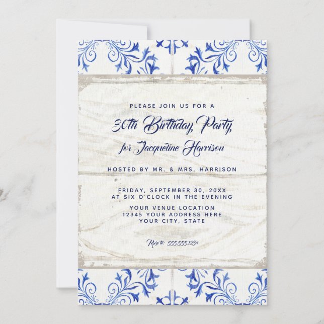 Invitation Fête d'anniversaire Farmhouse Watercolor Bois rust (Devant)