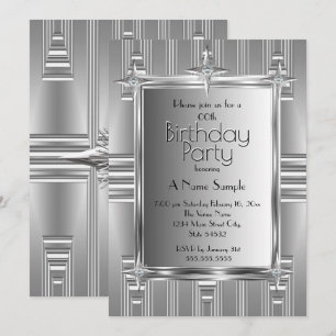 Invitation Fête d'anniversaire Faux Chrome Métal Argenté