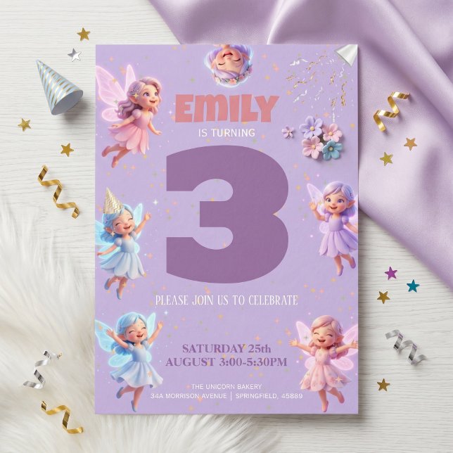 Invitation Fête d'anniversaire fée pour filles (Créateur téléchargé)
