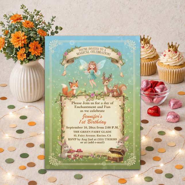 Invitation Fête d'anniversaire féerique forêt capricieuse 1 a (Créateur téléchargé)