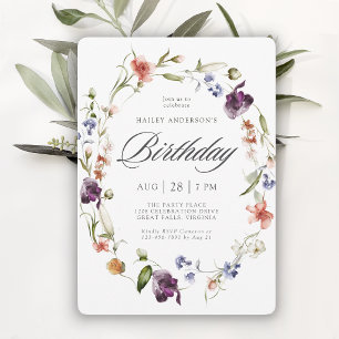 Invitation Fête d'anniversaire Féminine Fleurs Sauvages