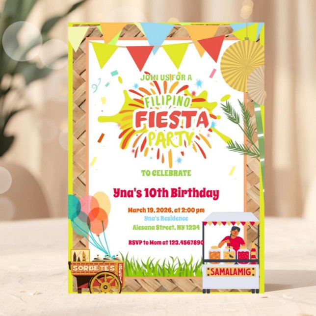 Invitation Fête d'anniversaire festive philippine (filipino fiesta invitation, fiesta birthday invite, filipino birthday party, fiesta theme invitation)