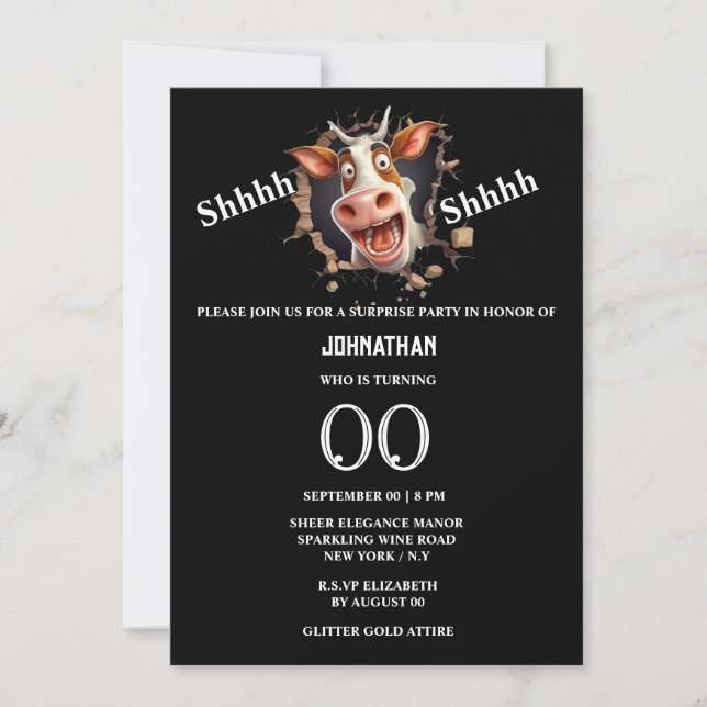 Invitation Fête d'anniversaire fêtée face à une vache drôle n (Devant)