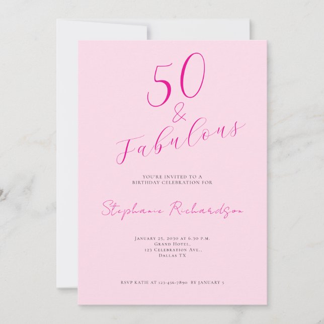 Invitation Fête d'anniversaire Fifty and Fabulous 50 ans écri (Devant)