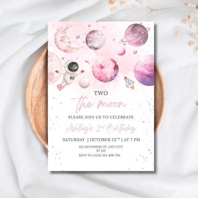 Invitation Fête d'anniversaire fille astronaute espace extra- (Créateur téléchargé)
