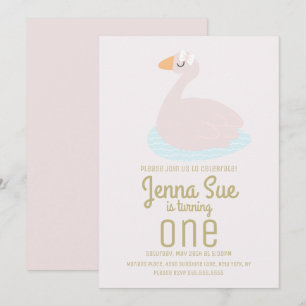 Invitation Fête d'anniversaire fille Cygne Mignon Rose