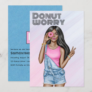Invitation Fête d'anniversaire fille donut rose et bleu rétro