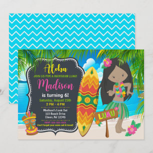 Invitation Fête d'anniversaire Fille Hawaïenne Tropicale Luau