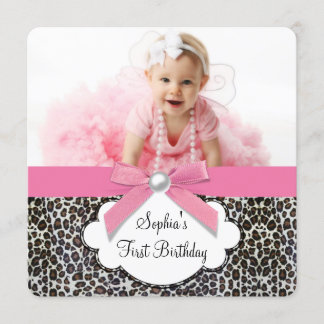 Invitation Fête d'anniversaire fille léopard rose