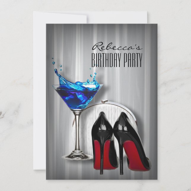Invitation fête d'anniversaire fille martini escarpin semelle (Devant)
