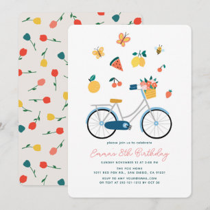 Invitation Fête d'anniversaire Fille Papillons Fruits Fleurs