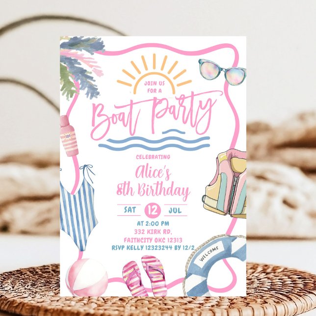 Invitation Fête d'anniversaire fille pastel rose bateau (Créateur téléchargé)