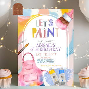 Invitation Fête d'anniversaire fille peinture pastel