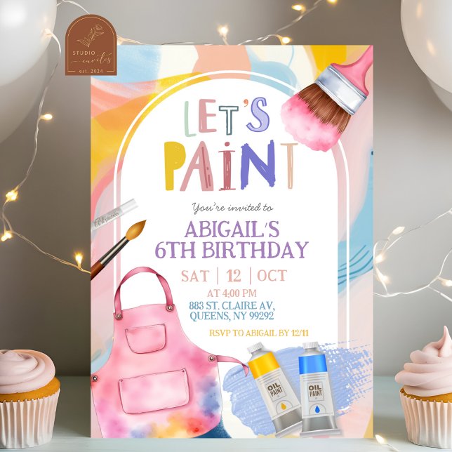 Invitation Fête d'anniversaire fille peinture pastel (Créateur téléchargé)