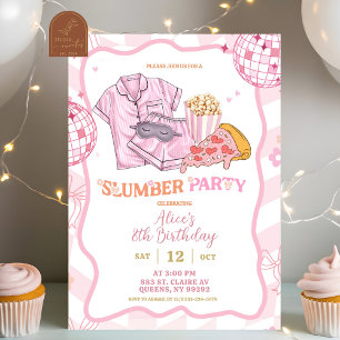 Invitation Fête d'anniversaire fille pyjama party pastel rétr